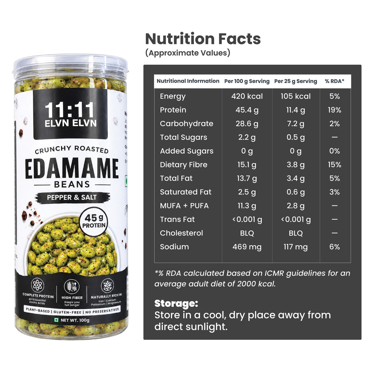 Roasted Edamame Beans Pepper & Salt: nutrition facts