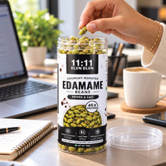 Roasted Edamame Beans Pepper & Salt: jar in everyday use