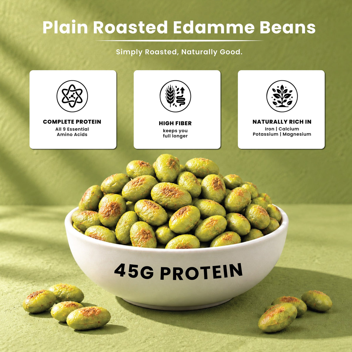 Roasted Edamame Beans Plain Roasted: bowl of beans