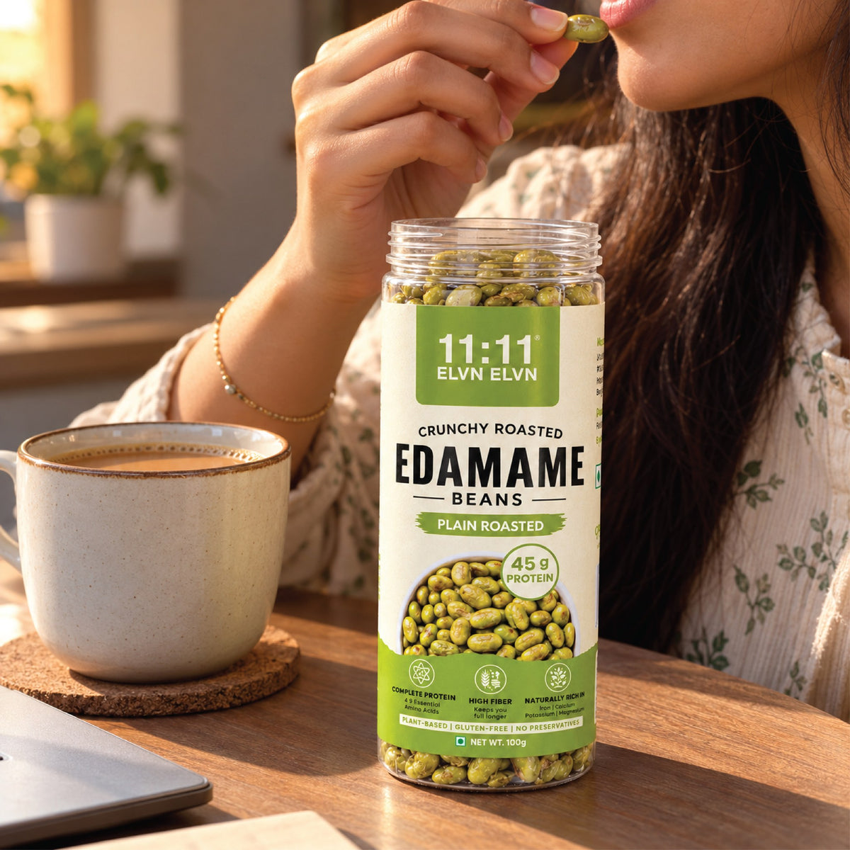 Roasted Edamame Beans Plain Roasted: jar in everyday use