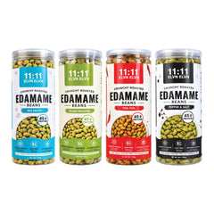 Roasted Edamame Beans Assorted Pack: Sea Salted, Plain Roasted, Peri Peri and Pepper & Salt jars