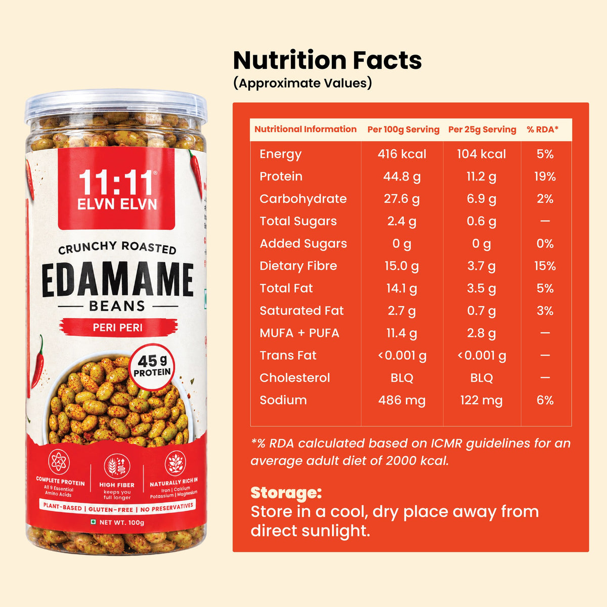Roasted Edamame Beans Peri Peri: nutrition facts