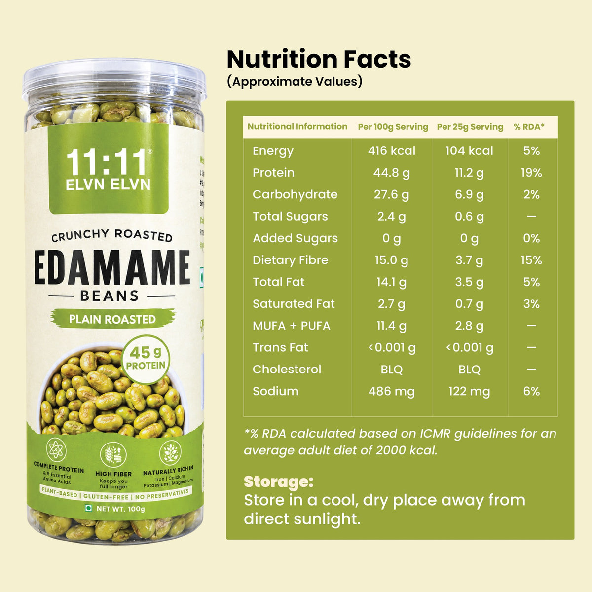 Roasted Edamame Beans Plain Roasted: nutrition facts