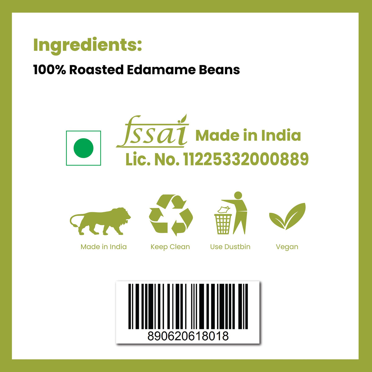 Roasted Edamame Beans Plain Roasted: ingredients and FSSAI licence