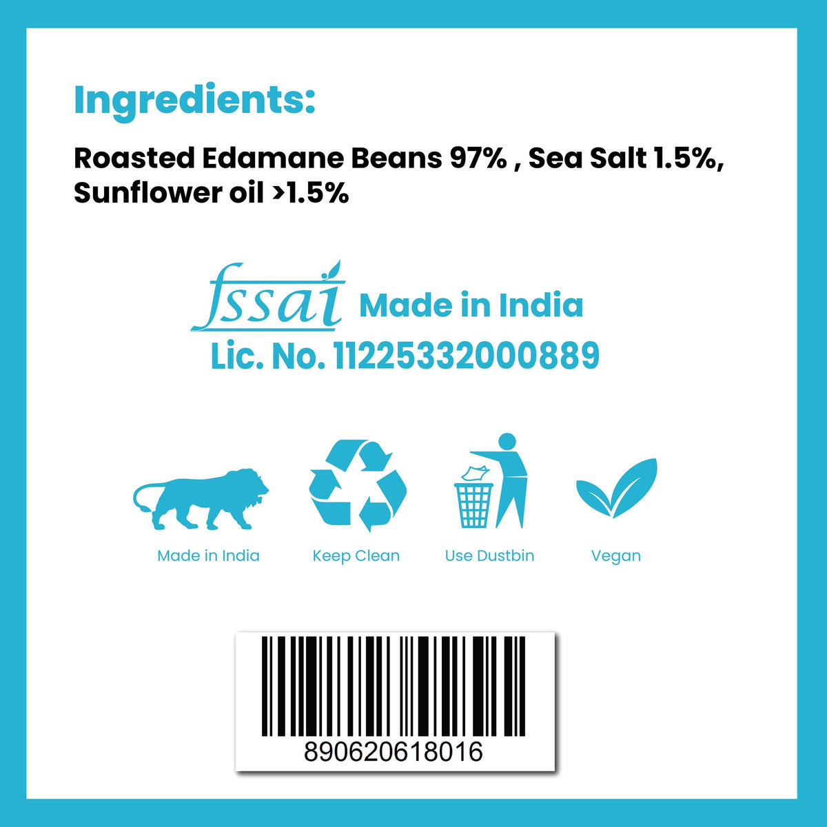 Roasted Edamame Beans Sea Salted: ingredients and FSSAI licence